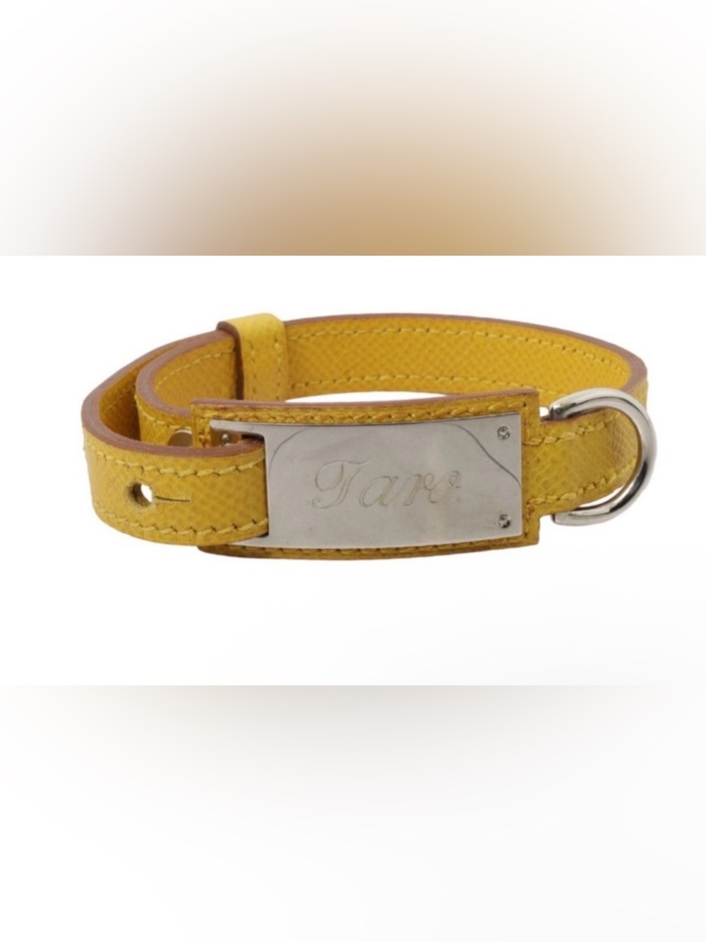 Hermès Yellow Epsom Leather Dog Collar Bracelet PM Palladium Engraved “Toro” COA